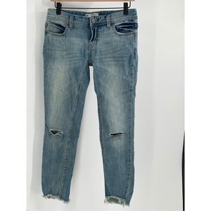 Free People Jeans Women Size 26 Blue Distressed Low Rise Raw Hem